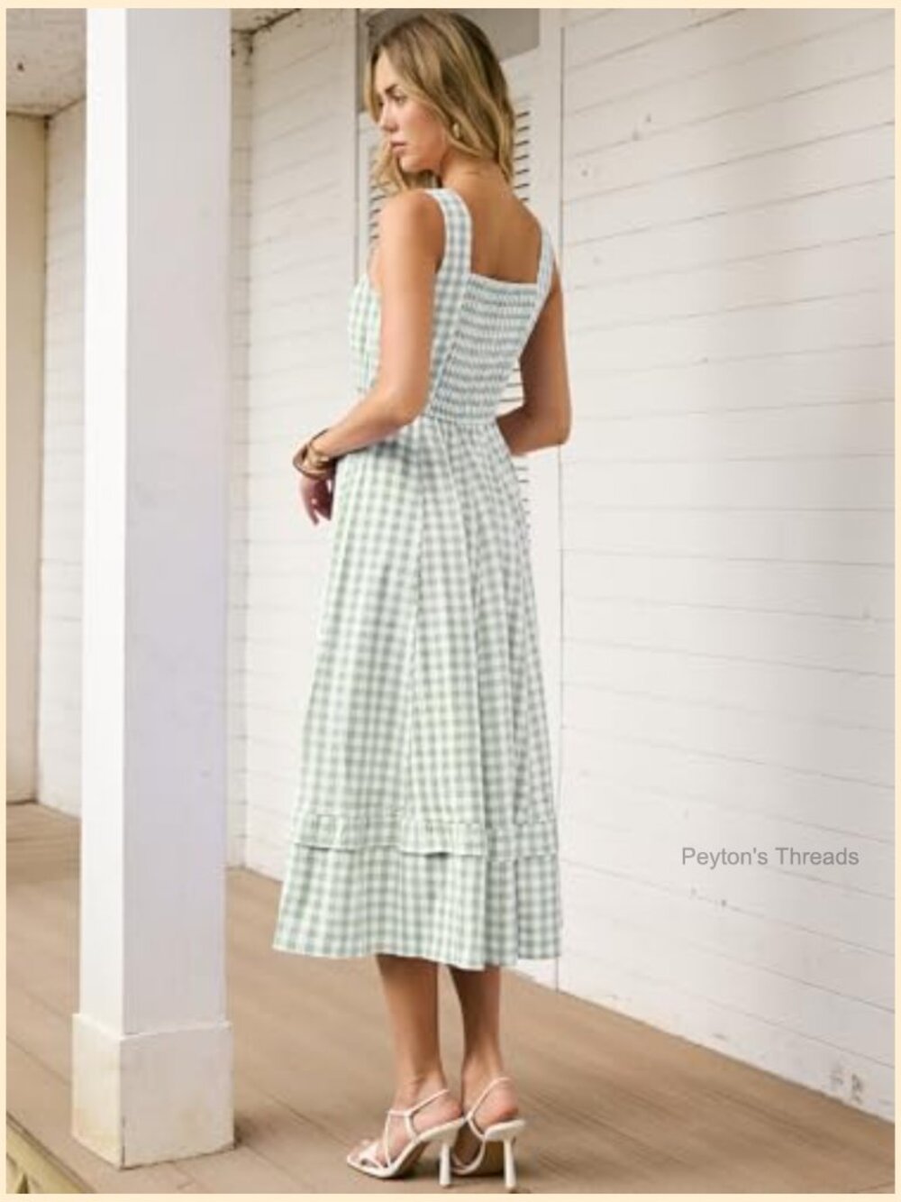 Womens Summer Casual Gingham Plaid Midi Dress Sleeveless Square Neck Flowy with - Picture 5 of 7